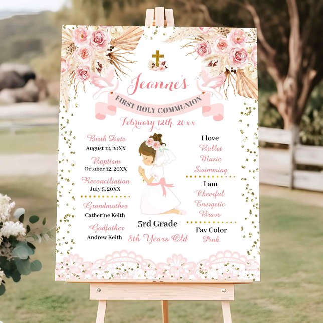 Boho Floral Cross Girl First Communion Sign (Creator Uploaded)