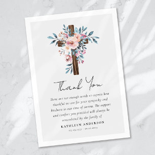 Boho Floral Cross Sympathy Funeral Thank You Card