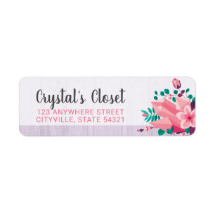 Boho Floral Crystals Boutique Pink Return Address Label