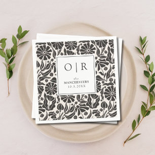 Boho Floral Custom Black Wedding Botanical Napkins
