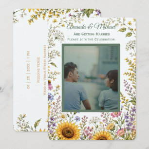 Boho Floral Custom Photo Wedding Invitation