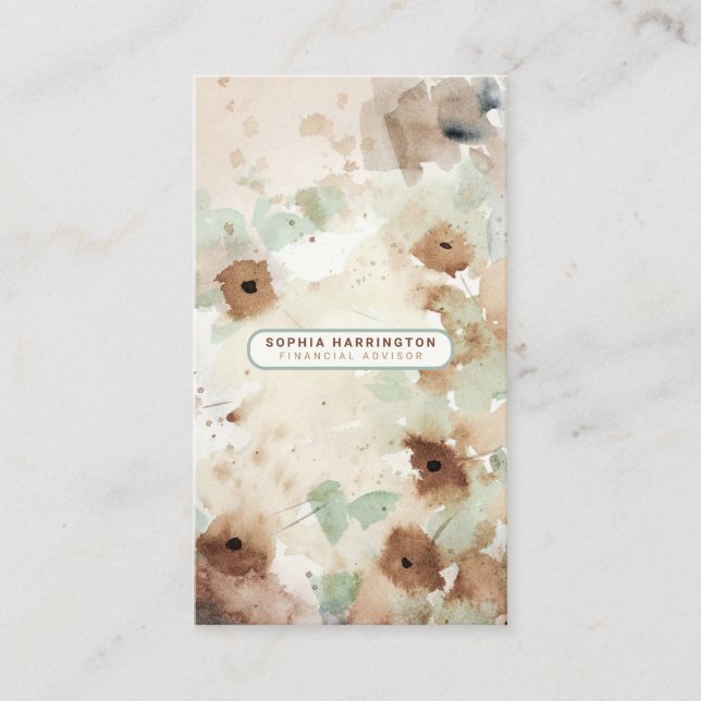 Boho Floral Custom QR Code Scannable Neutral  Busi Business Card (Front)