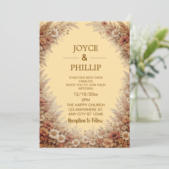 Boho Floral Custom Wedding Invites Cards (Standing Front)