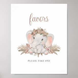 Boho Floral Cute Elephant Baby Shower Favours Sign