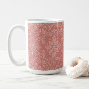 Boho Floral Damask Line Art, Terracotta Clay Coffee Mug