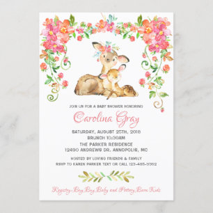 Boho Floral Deer Invitation Pink Baby Shower