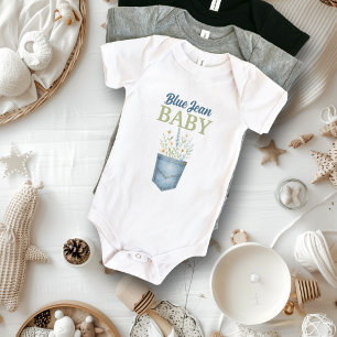 Boho Floral Denim Pocket Blue Jean Baby Shower Baby Bodysuit