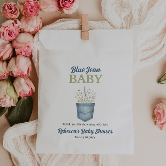 Boho Floral Denim Pocket Blue Jean Baby Shower Favour Bag (Creator Uploaded)