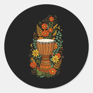 Boho floral djembe instrument  classic round sticker