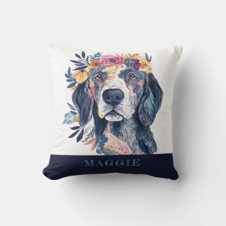 Boho Floral Dog Watercolor Illustration Spaniel Cushion