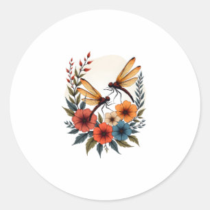 Boho Floral Dragonfly Classic Round Sticker