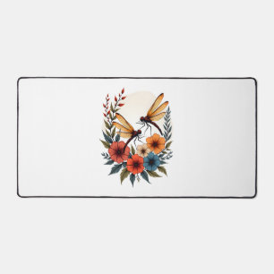 Boho Floral Dragonfly Desk Mat