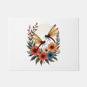 Boho Floral Dragonfly Doormat