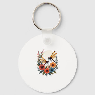 Boho Floral Dragonfly Key Ring