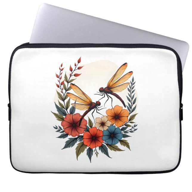 Boho Floral Dragonfly Laptop Sleeve (Front)
