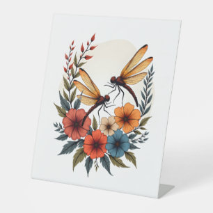 Boho Floral Dragonfly Pedestal Sign