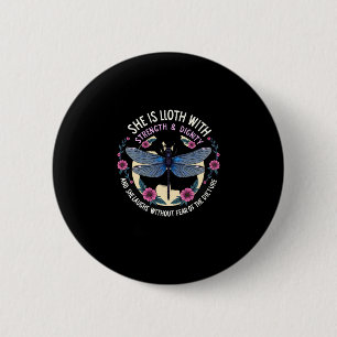 Boho Floral Dragonfly She Is Clothed With Strength 6 Cm Round Badge