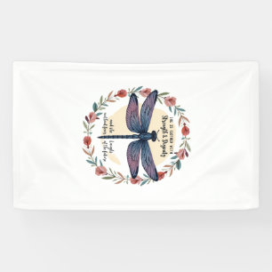 Boho Floral Dragonfly She Is Clothed With Strength Banner
