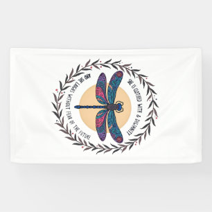 Boho Floral Dragonfly She Is Clothed With Strength Banner