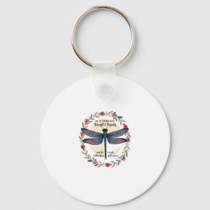 Boho Floral Dragonfly She Is Clothed With Strength Key Ring