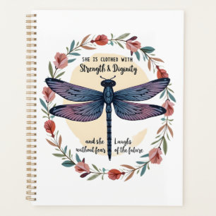 Boho Floral Dragonfly She Is Clothed With Strength Planner