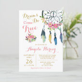Boho Floral Dream Catcher Pink & Gold Baby Shower Invitation (Standing Front)