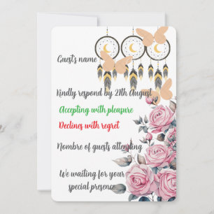 Boho Floral Dreamcatcher Wedding RSVP Card