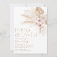 Boho Floral Dried Flowers Bridal Shower Invitation