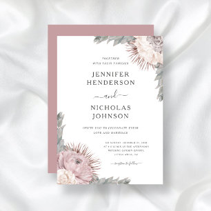 Boho Floral Dried Flowers Dusty Rose Wedding Invitation