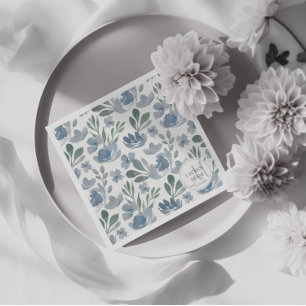 Boho Floral Dusty Blue Pattern Wedding Napkin