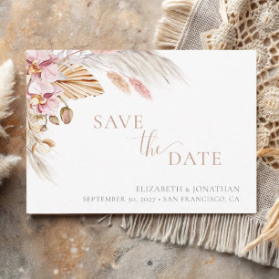 Boho Floral Dusty Pink Elegant Save the Date Card