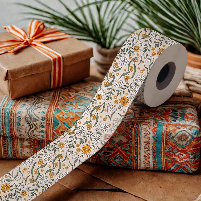 Boho Floral Earth Tones Botanical Bridal Shower  Satin Ribbon (Creator Uploaded)
