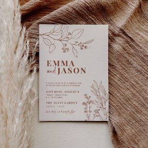 Boho Floral Earthy Beige Wedding Invitation