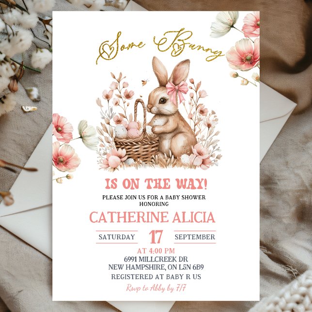 Boho Floral Easter Bunny Baby Shower Invitation (Creator Uploaded)