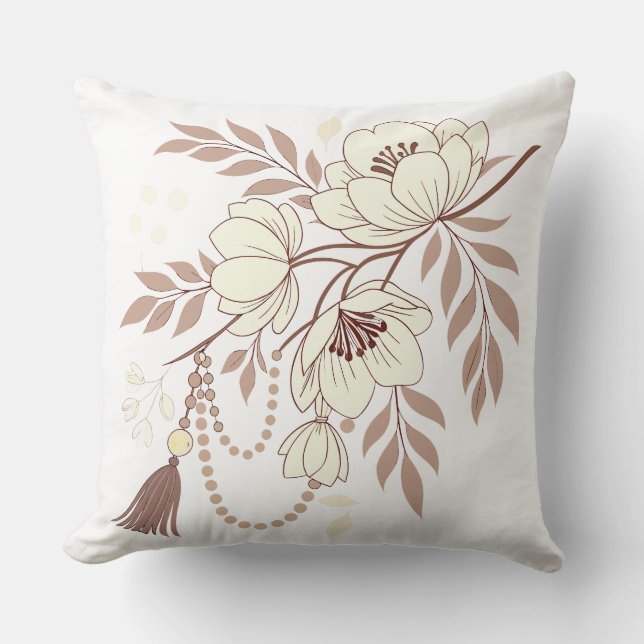 Boho Floral Elegance | Soft Beige  Cushion (Front)