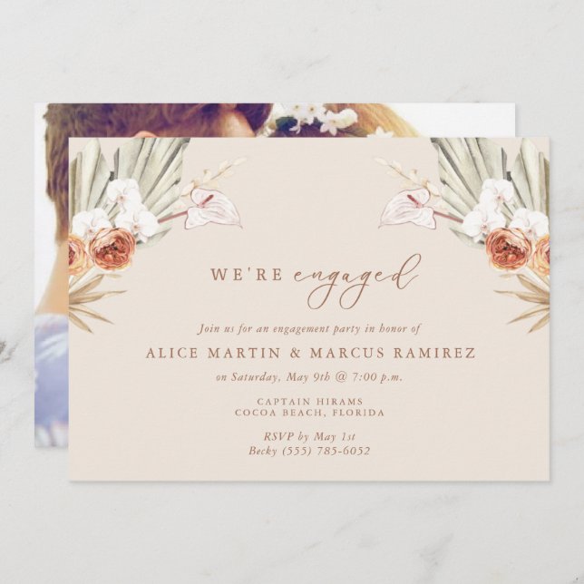 Boho Floral Elegant Engagement Party Invitation (Front/Back)