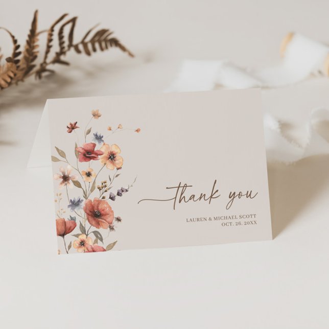 Boho Floral Elegant Fall Wedding Thank You Card (Thank You Card)