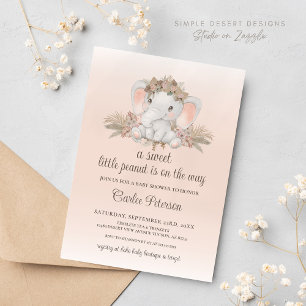 Boho Floral Elephant Baby Shower Invitation