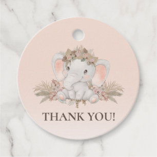 Boho Floral Elephant Baby Shower Thank You Favour Tags