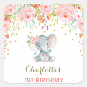 Boho Floral Elephant Birthday Favor Sticker Tag