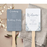 Boho Floral Eucalyptus Blue Wedding Program Hand Fan<br><div class="desc">As you take your seat in the heart of our rustic wedding paradise, allow us to present you with a unique and thoughtful keepsake – our dusty blue floral and eucalyptus themed wedding program fan. Crafted with love and adorned with rustic foliage, this fan not only offers a refreshing breeze...</div>