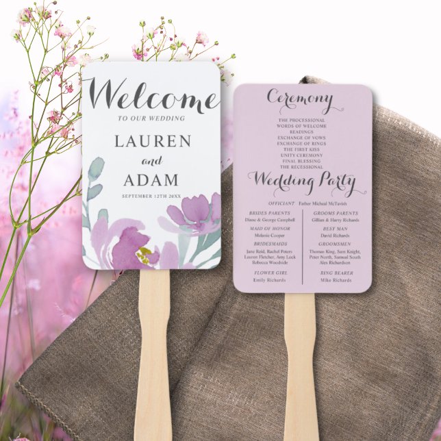 Boho Floral Eucalyptus Pink Wedding Program Hand Fan (Creator Uploaded)