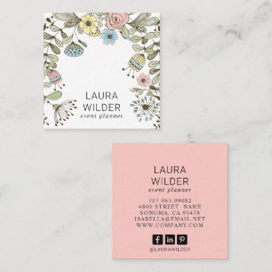 Boho Floral Event Planner Pink Square Business Square Business Card