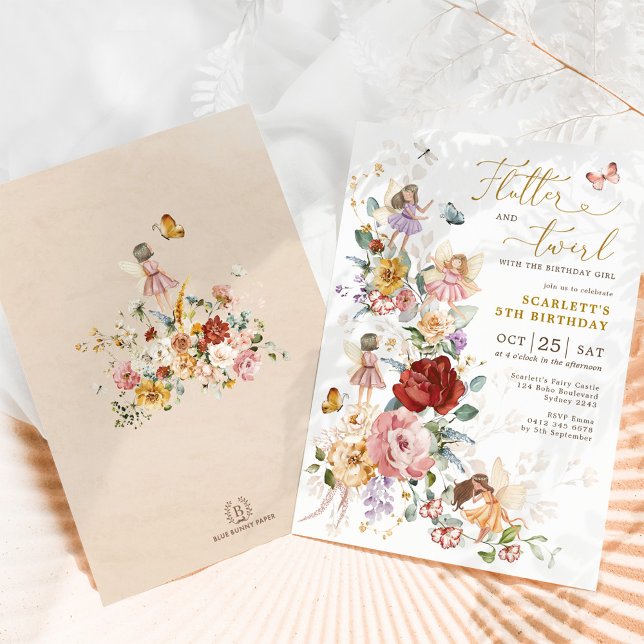 Boho Floral Fairy Princess Garden Birthday Party Invitation (Creator Uploaded)