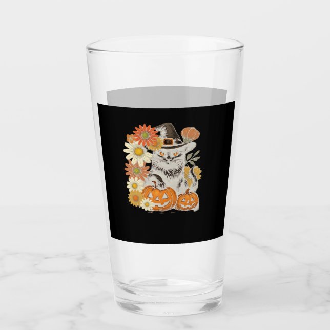 Boho Floral Fall Black Cat Halloween Essential T-S Glass (Front)