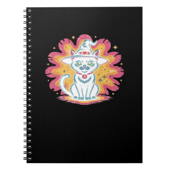 Boho Floral Fall Black Cat Halloween Essential T-S Notebook (Front)