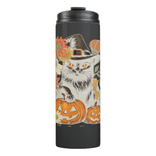 Boho Floral Fall Black Cat Halloween Essential T-S Thermal Tumbler