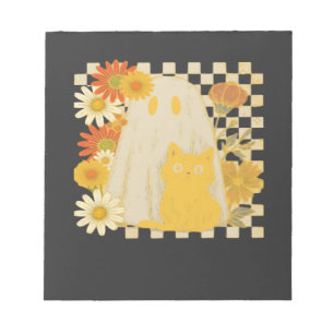 Boho Floral Fall Ghost and Black Cat Halloween Fal Notepad
