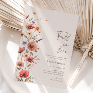 Boho Floral Fall In Love Bridal Shower Invitation
