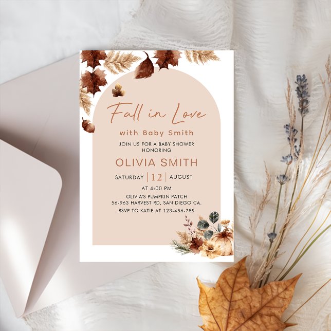 Boho Floral Fall in Love Pumpkin Baby Shower  Invitation (Creator Uploaded)
